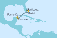 Visitando Fort Lauderdale (Florida/EEUU), Bimini (Bahamas), Cozumel (México), Puerto Costa Maya (México), Fort Lauderdale (Florida/EEUU)