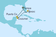 Visitando Tampa (Florida), Bimini (Bahamas), Cozumel (México), Puerto Costa Maya (México), Tampa (Florida)