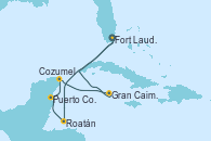 Visitando Fort Lauderdale (Florida/EEUU), Roatán (Honduras), Puerto Costa Maya (México), Cozumel (México), Gran Caimán (Islas Caimán), Fort Lauderdale (Florida/EEUU)