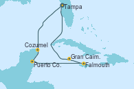 Visitando Tampa (Florida), Cozumel (México), Puerto Costa Maya (México), Falmouth (Jamaica), Gran Caimán (Islas Caimán), Tampa (Florida)