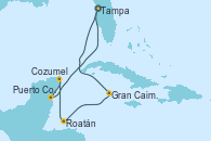 Visitando Tampa (Florida), Gran Caimán (Islas Caimán), Roatán (Honduras), Cozumel (México), Puerto Costa Maya (México), Tampa (Florida)