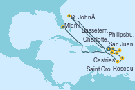 Visitando San Juan (Puerto Rico), Charlotte Amalie (St. Thomas), Saint Croix (Islas Vírgenes), Philipsburg (St. Maarten), St. John´s (Antigua y Barbuda), Roseau (Dominica), Castries (Santa Lucía/Caribe), Basseterre (Antillas), Miami (Florida/EEUU)