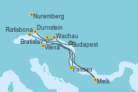 Visitando Budapest (Hungría)Budapest (Hungría), Bratislava (Eslovaquia), Viena (Austria), Durnstein (Austria), Wachau (Austria), Melk (Austria), Passau (Alemania), Ratisbona (Alemania), Nuremberg (Alemania), Nuremberg (Alemania)