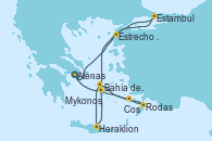 Visitando Atenas (Grecia), Estrecho de Dardanelos - Experiencia a bordo, Estambul (Turquía), Mykonos (Grecia), Bahía de Mykonos - Experiencia a bordo, Bahía de Mykonos - Experiencia a bordo, Heraklion (Creta), Rodas (Grecia), Cos (Grecia), Atenas (Grecia)
