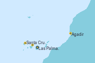 Visitando Las Palmas de Gran Canaria (España), Santa Cruz de la Palma (España), Santa Cruz de Tenerife (España), Santa Cruz de Tenerife (España), Agadir (Marruecos), Las Palmas de Gran Canaria (España), Las Palmas de Gran Canaria (España)