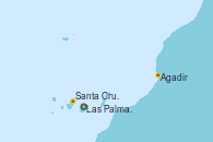 Visitando Las Palmas de Gran Canaria (España), Agadir (Marruecos), Santa Cruz de Tenerife (España), Santa Cruz de Tenerife (España), Las Palmas de Gran Canaria (España), Las Palmas de Gran Canaria (España)