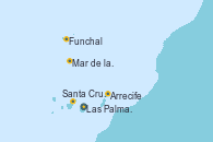 Visitando Las Palmas de Gran Canaria (España), Santa Cruz de Tenerife (España), Santa Cruz de Tenerife (España), Arrecife (Lanzarote/España), Arrecife (Lanzarote/España), Funchal (Madeira), Mar de las islas Canarias - Experiencia a bordo, Mar de las islas Canarias - Experiencia a bordo, Las Palmas de Gran Canaria (España)