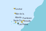 Visitando Las Palmas de Gran Canaria (España), Funchal (Madeira), Mar de las islas Canarias - Experiencia a bordo, Mar de las islas Canarias - Experiencia a bordo, Santa Cruz de Tenerife (España), Santa Cruz de Tenerife (España), Fuerteventura (Canarias/España), Arrecife (Lanzarote/España), Arrecife (Lanzarote/España), Atlantis crest Oeste - Experiencia a bordo, Las Palmas de Gran Canaria (España)