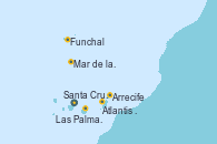 Visitando Santa Cruz de Tenerife (España), Santa Cruz de Tenerife (España), Arrecife (Lanzarote/España), Atlantis crest Oeste - Experiencia a bordo, Funchal (Madeira), Mar de las islas Canarias - Experiencia a bordo, Mar de las islas Canarias - Experiencia a bordo, Las Palmas de Gran Canaria (España), Santa Cruz de Tenerife (España)