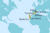 Visitando Barcelona, Málaga, Cádiz (España), Las Palmas de Gran Canaria (España), Funchal (Madeira), Santa Cruz de Tenerife (España)