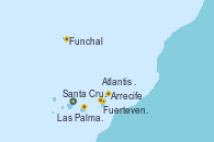 Visitando Santa Cruz de Tenerife (España), Fuerteventura (Canarias/España), Arrecife (Lanzarote/España), Atlantis crest Oeste - Experiencia a bordo, Las Palmas de Gran Canaria (España), Funchal (Madeira), Santa Cruz de Tenerife (España), Santa Cruz de Tenerife (España)
