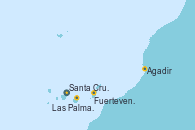Visitando Santa Cruz de Tenerife (España), Agadir (Marruecos), Las Palmas de Gran Canaria (España), Las Palmas de Gran Canaria (España), Fuerteventura (Canarias/España), Santa Cruz de Tenerife (España), Santa Cruz de Tenerife (España)
