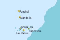Visitando Santa Cruz de Tenerife (España), Fuerteventura (Canarias/España), Funchal (Madeira), Mar de las islas Canarias - Experiencia a bordo, Mar de las islas Canarias - Experiencia a bordo, Las Palmas de Gran Canaria (España), Funchal (Madeira), Santa Cruz de Tenerife (España), Santa Cruz de Tenerife (España)