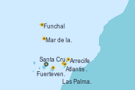 Visitando Santa Cruz de Tenerife (España), Santa Cruz de Tenerife (España), Arrecife (Lanzarote/España), Atlantis crest Oeste - Experiencia a bordo, Fuerteventura (Canarias/España), Las Palmas de Gran Canaria (España), Funchal (Madeira), Mar de las islas Canarias - Experiencia a bordo, Mar de las islas Canarias - Experiencia a bordo, Santa Cruz de Tenerife (España) Visitando Santa Cruz de Tenerife (España), Santa Cruz de Tenerife (España), Arrecife (Lanzarote/España), Atlantis crest Oeste - Experiencia a bordo, Fuerteventura (Canarias/España), Las Palmas de Gran Canaria (España), Funchal (Madeira), Mar de las islas Canarias - Experiencia a bordo, Mar de las islas Canarias - Experiencia a bordo, Santa Cruz de Tenerife (España)