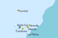 Visitando Santa Cruz de Tenerife (España), Santa Cruz de Tenerife (España), Arrecife (Lanzarote/España), Atlantis crest Oeste - Experiencia a bordo, Fuerteventura (Canarias/España), Las Palmas de Gran Canaria (España), Funchal (Madeira), Santa Cruz de Tenerife (España)