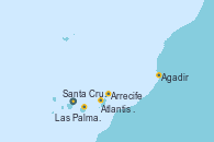 Visitando Santa Cruz de Tenerife (España), Santa Cruz de Tenerife (España), Agadir (Marruecos), Arrecife (Lanzarote/España), Atlantis crest Oeste - Experiencia a bordo, Las Palmas de Gran Canaria (España), Arrecife (Lanzarote/España), Atlantis crest Oeste - Experiencia a bordo, Santa Cruz de Tenerife (España)