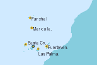 Visitando Santa Cruz de Tenerife (España), Santa Cruz de Tenerife (España), Fuerteventura (Canarias/España), Funchal (Madeira), Mar de las islas Canarias - Experiencia a bordo, Mar de las islas Canarias - Experiencia a bordo, Santa Cruz de la Palma (España), Las Palmas de Gran Canaria (España), Santa Cruz de Tenerife (España)