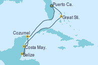 Visitando Puerto Cañaveral (Florida), Great Stirrup Cay (Bahamas), Belize (Caribe), Costa Maya (México), Cozumel (México), Puerto Cañaveral (Florida)