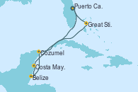 Visitando Puerto Cañaveral (Florida), Costa Maya (México), Belize (Caribe), Cozumel (México), Great Stirrup Cay (Bahamas), Puerto Cañaveral (Florida)
