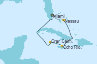 Visitando Miami (Florida/EEUU), Nassau (Bahamas), Ocho Ríos (Jamaica), Gran Caimán (Islas Caimán), Miami (Florida/EEUU)