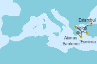 Visitando Atenas (Grecia), Estambul (Turquía), Esmirna (Turquía), Volos (Grecia), Santorini (Grecia), Atenas (Grecia)