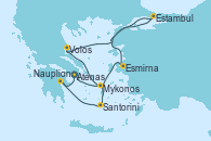 Visitando Atenas (Grecia), Mykonos (Grecia), Volos (Grecia), Estambul (Turquía), Esmirna (Turquía), Santorini (Grecia), Nauplion (Grecia), Atenas (Grecia)