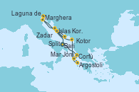 Visitando Bari (Italia), Corfú (Grecia), Mar Jónico - Experiencia a bordo, Mar Jónico - Experiencia a bordo, Argostoli (Grecia), Kotor (Montenegro), Split (Croacia), Islas Kornati (Croacia), Zadar (Croacia), Marghera (Venecia/Italia), Laguna de Venecia - Experiencia a bordo, Bari (Italia)