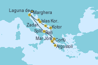Visitando Marghera (Venecia/Italia)Laguna de Venecia - Experiencia a bordo, Bari (Italia), Corfú (Grecia), Mar Jónico - Experiencia a bordo, Mar Jónico - Experiencia a bordo, Argostoli (Grecia), Kotor (Montenegro), Split (Croacia), Islas Kornati (Croacia), Zadar (Croacia), Marghera (Venecia/Italia)