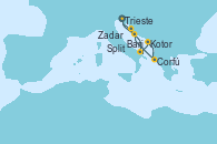 Visitando Trieste (Italia), Bari (Italia), Kotor (Montenegro), Corfú (Grecia), Split (Croacia), Zadar (Croacia), Trieste (Italia) Visitando Trieste (Italia), Bari (Italia), Kotor (Montenegro), Corfú (Grecia), Split (Croacia), Zadar (Croacia), Trieste (Italia)