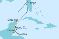 Visitando Tampa (Florida), Roatán (Honduras), Puerto Costa Maya (México), Belize (Caribe), Cozumel (México), Tampa (Florida)