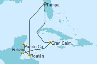 Visitando Tampa (Florida), Roatán (Honduras), Puerto Costa Maya (México), Belize (Caribe), Gran Caimán (Islas Caimán), Tampa (Florida)