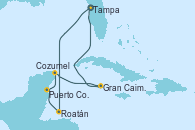 Visitando Tampa (Florida), Roatán (Honduras), Puerto Costa Maya (México), Cozumel (México), Gran Caimán (Islas Caimán), Tampa (Florida)