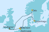 Visitando Southampton (Inglaterra), Rotterdam (Holanda), Zeebrugge (Bruselas), Copenhague (Dinamarca), Oslo (Noruega), Southampton (Inglaterra)