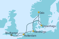 Visitando Southampton (Inglaterra), Rotterdam (Holanda), Copenhague (Dinamarca), Oslo (Noruega), Hamburgo (Alemania), Southampton (Inglaterra)