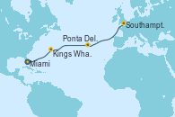 Visitando Miami (Florida/EEUU), Kings Wharf (Bermudas), Ponta Delgada (Azores), Southampton (Inglaterra)