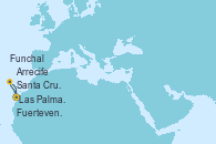 Visitando Las Palmas de Gran Canaria (España), Santa Cruz de la Palma (España), Santa Cruz de Tenerife (España), Fuerteventura (Canarias/España), Funchal (Madeira), Arrecife (Lanzarote/España), Las Palmas de Gran Canaria (España)