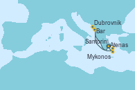 Visitando Atenas (Grecia), Bar ( Montenegro), Dubrovnik (Croacia), Mykonos (Grecia), Santorini (Grecia), Atenas (Grecia)
