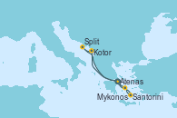 Visitando Atenas (Grecia), Kotor (Montenegro), Split (Croacia), Santorini (Grecia), Mykonos (Grecia), Atenas (Grecia)