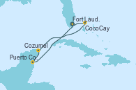 Visitando Fort Lauderdale (Florida/EEUU), CocoCay (Bahamas), Cozumel (México), Puerto Costa Maya (México), Fort Lauderdale (Florida/EEUU)
