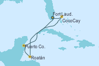 Visitando Fort Lauderdale (Florida/EEUU), Roatán (Honduras), Puerto Costa Maya (México), CocoCay (Bahamas), Fort Lauderdale (Florida/EEUU)