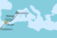 Visitando Barcelona, Tánger (Marruecos), Casablanca (Marruecos), Cádiz (España), Málaga, Barcelona Visitando Barcelona, Tánger (Marruecos), Casablanca (Marruecos), Cádiz (España), Málaga, Barcelona
