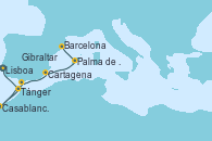 Visitando Lisboa (Portugal), Tánger (Marruecos), Casablanca (Marruecos), Gibraltar (Inglaterra), Cartagena (Murcia), Palma de Mallorca (España), Barcelona