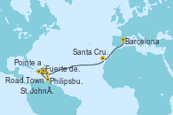 Visitando Fuerte de France (Martinica), Pointe a Pitre (Guadalupe), Philipsburg (St. Maarten), Road Town (Isla Tórtola/Islas Vírgenes), St. John´s (Antigua y Barbuda), Santa Cruz de Tenerife (España), Barcelona