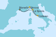 Visitando Marsella (Francia), Génova (Italia), Civitavecchia (Roma), La Spezia, Florencia y Pisa (Italia), Marsella (Francia)
