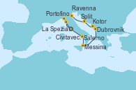 Visitando Civitavecchia (Roma), La Spezia, Florencia y Pisa (Italia), Portofino (Italia), Salerno (Italia), Messina (Sicilia), Dubrovnik (Croacia), Kotor (Montenegro), Split (Croacia), Ravenna (Italia)