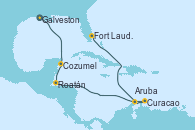 Visitando Galveston (Texas), Cozumel (México), Roatán (Honduras), Curacao (Antillas), Aruba (Antillas), Fort Lauderdale (Florida/EEUU)