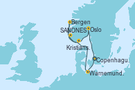 Visitando Copenhague (Dinamarca), Warnemunde (Alemania), SANDNES (STAVANGER), Bergen (Noruega), Kristiansand (Noruega), Oslo (Noruega), Copenhague (Dinamarca)