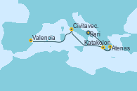 Visitando Bari (Italia), Atenas (Grecia), Katakolon (Olimpia/Grecia), Civitavecchia (Roma), Valencia