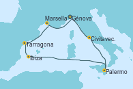 Visitando Génova (Italia), Civitavecchia (Roma), Palermo (Italia), Ibiza (España), Tarragona (España), Marsella (Francia), Génova (Italia)