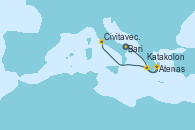Visitando Bari (Italia), Atenas (Grecia), Katakolon (Olimpia/Grecia), Civitavecchia (Roma)